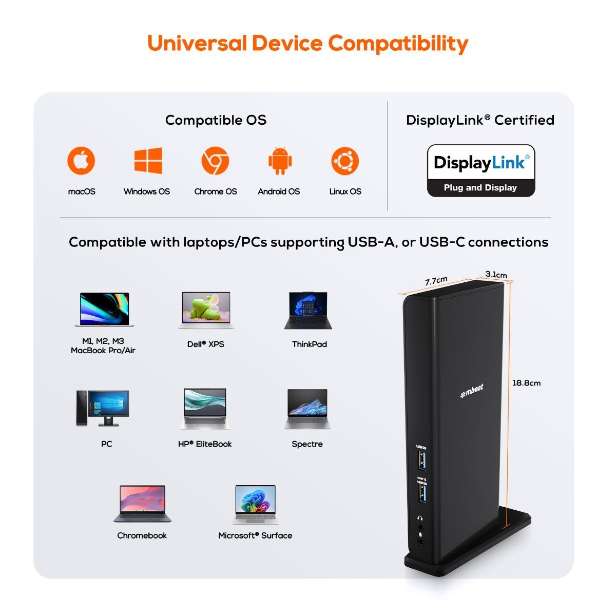 mbeat USB-C Dual HDMI Docking Station for Versatile Connectivity
