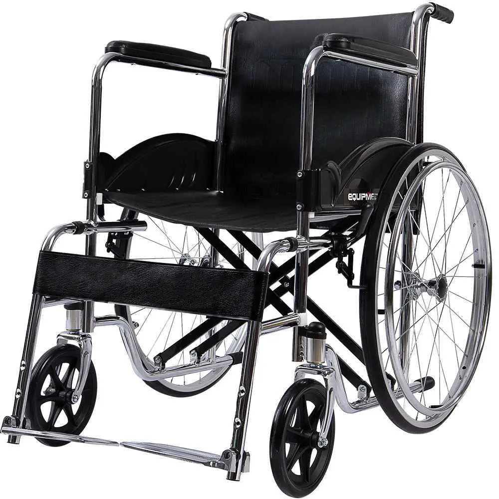 Equipmed Folding Manual Wheelchair Self Propelled, 24" Rear Wheels, Chrome Steel Frame, 46cm Wide Seat, 100kg Capacity, Park Brakes