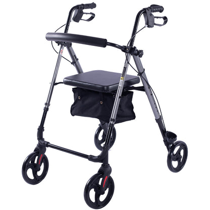 EQUIPMED 4 Wheel Lightweight Rollator Walker for Seniors - Aluminium Frame, Seat, Carry Bag, Titanium Style