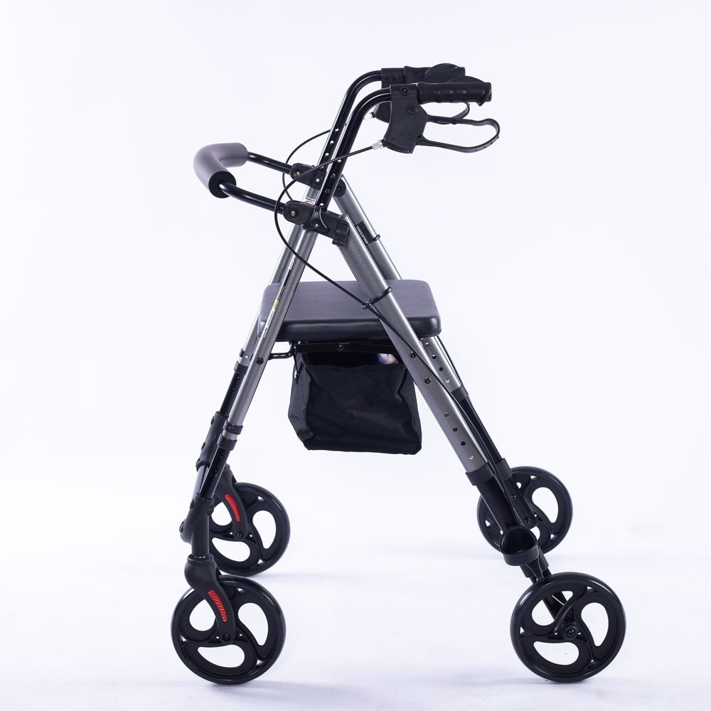 EQUIPMED 4 Wheel Lightweight Rollator Walker for Seniors - Aluminium Frame, Seat, Carry Bag, Titanium Style