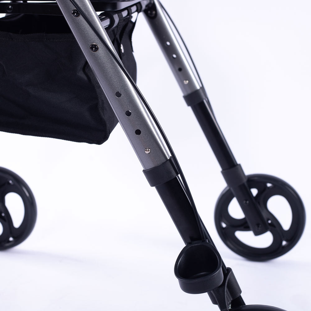 EQUIPMED 4 Wheel Lightweight Rollator Walker for Seniors - Aluminium Frame, Seat, Carry Bag, Titanium Style