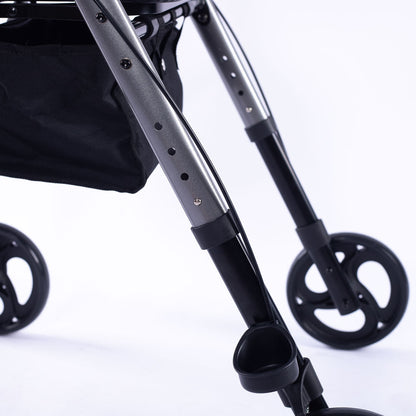 EQUIPMED 4 Wheel Lightweight Rollator Walker for Seniors - Aluminium Frame, Seat, Carry Bag, Titanium Style