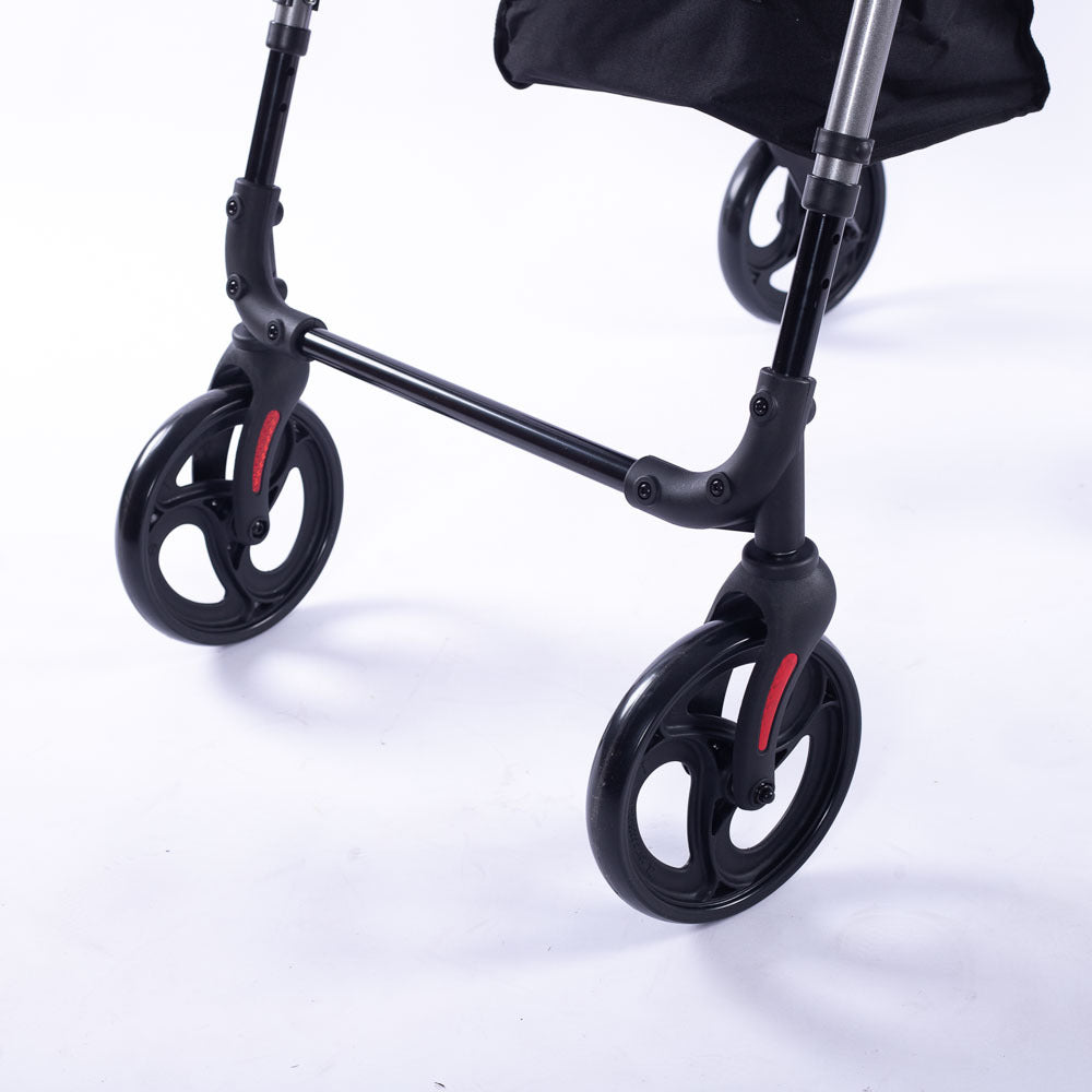 EQUIPMED 4 Wheel Lightweight Rollator Walker for Seniors - Aluminium Frame, Seat, Carry Bag, Titanium Style