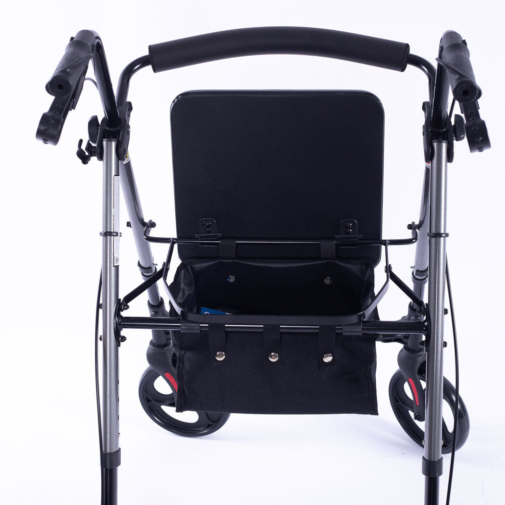 EQUIPMED 4 Wheel Lightweight Rollator Walker for Seniors - Aluminium Frame, Seat, Carry Bag, Titanium Style