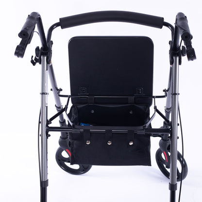 EQUIPMED 4 Wheel Lightweight Rollator Walker for Seniors - Aluminium Frame, Seat, Carry Bag, Titanium Style