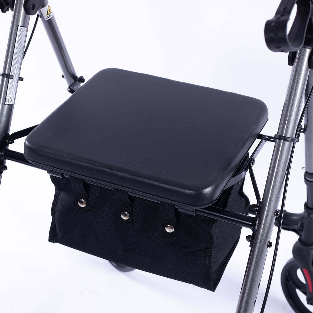 EQUIPMED 4 Wheel Lightweight Rollator Walker for Seniors - Aluminium Frame, Seat, Carry Bag, Titanium Style