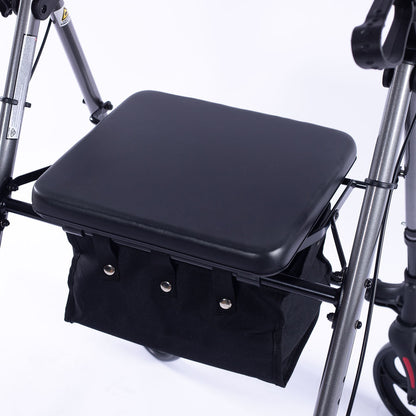 EQUIPMED 4 Wheel Lightweight Rollator Walker for Seniors - Aluminium Frame, Seat, Carry Bag, Titanium Style