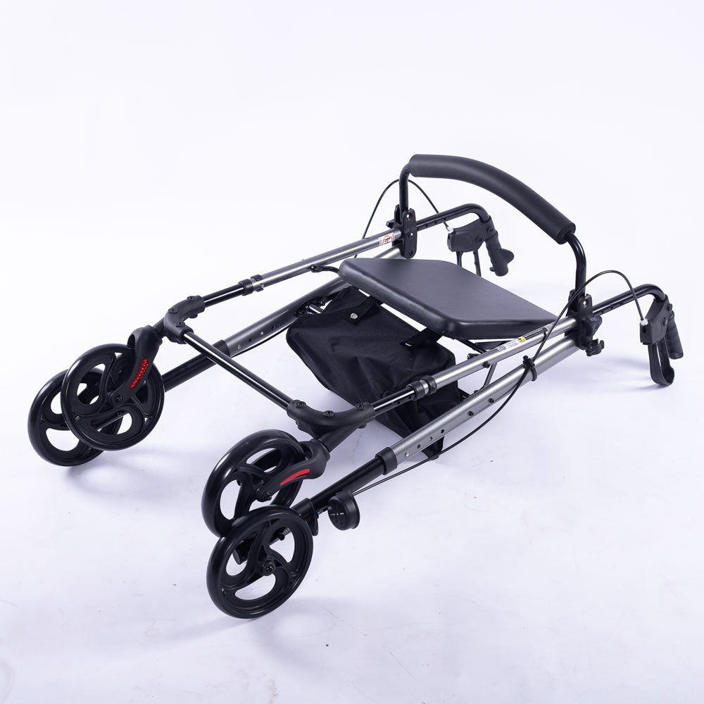 EQUIPMED 4 Wheel Lightweight Rollator Walker for Seniors - Aluminium Frame, Seat, Carry Bag, Titanium Style