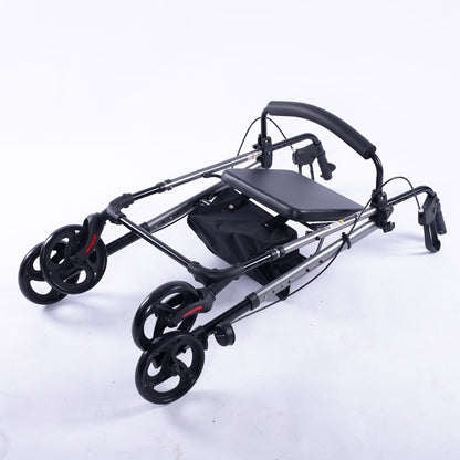 EQUIPMED 4 Wheel Lightweight Rollator Walker for Seniors - Aluminium Frame, Seat, Carry Bag, Titanium Style