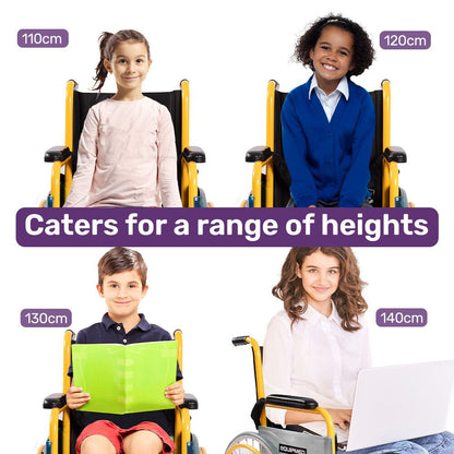 EQUIPMED Kids Wheelchair 100kg, Paediatric Design, Quick Folding, Adjustable Footrests, 110-140cm Height, 22" Wheels, Yellow