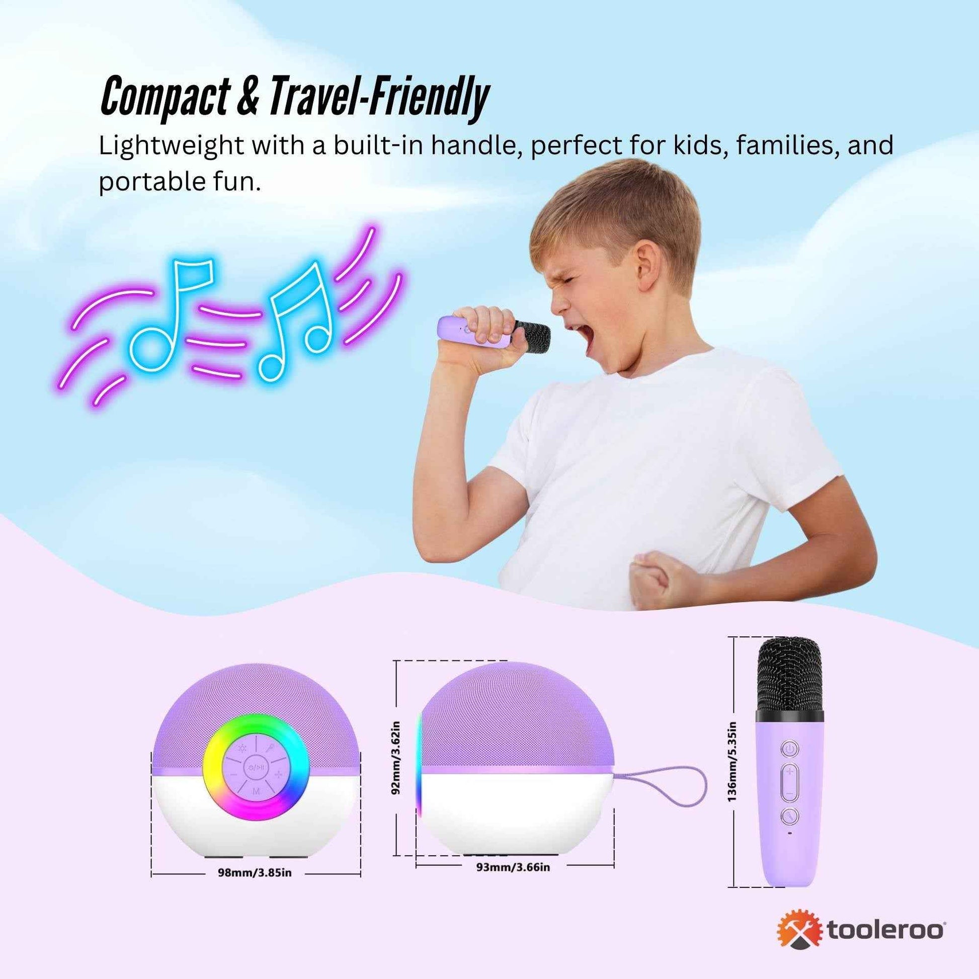 Mini Karaoke Machine - 2x Wireless Microphones Portable Bluetooth Speaker Purple