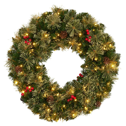 Christabelle 61cm Christmas Wreath Bristle Berry with LED Lights Front Door Decoration Ornament
