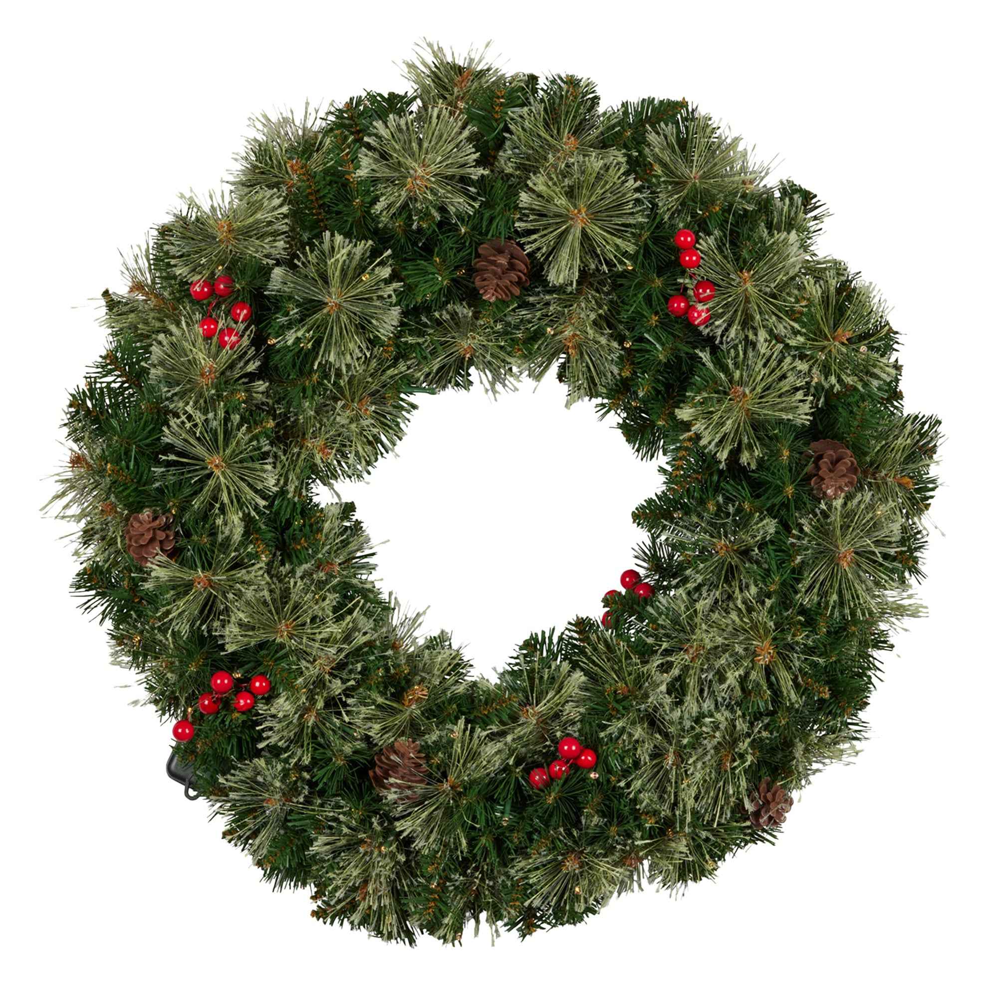 Christabelle 61cm Christmas Wreath Bristle Berry with LED Lights Front Door Decoration Ornament