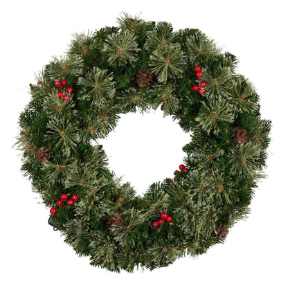 Christabelle 61cm Christmas Wreath Bristle Berry with LED Lights Front Door Decoration Ornament