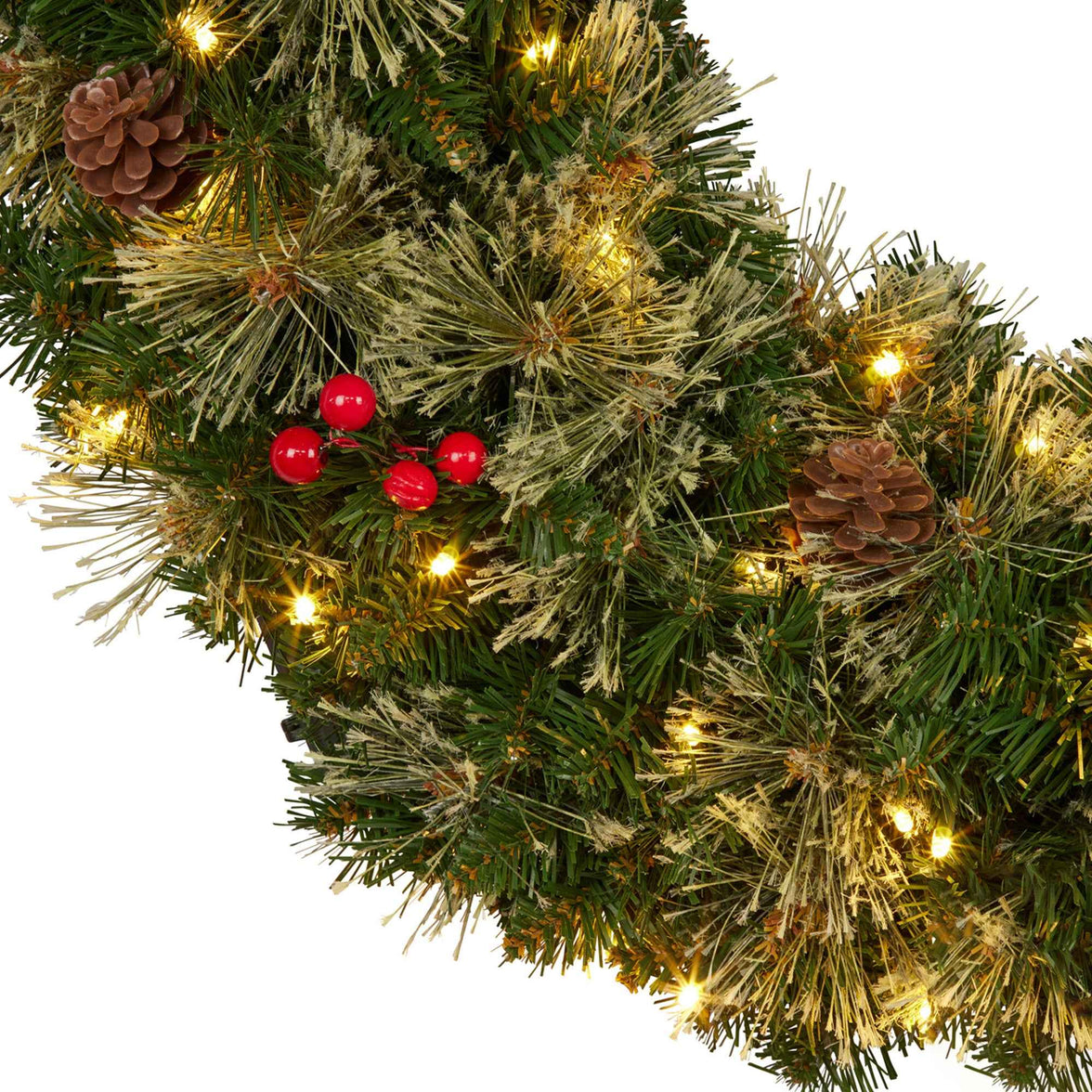 Christabelle 61cm Christmas Wreath Bristle Berry with LED Lights Front Door Decoration Ornament