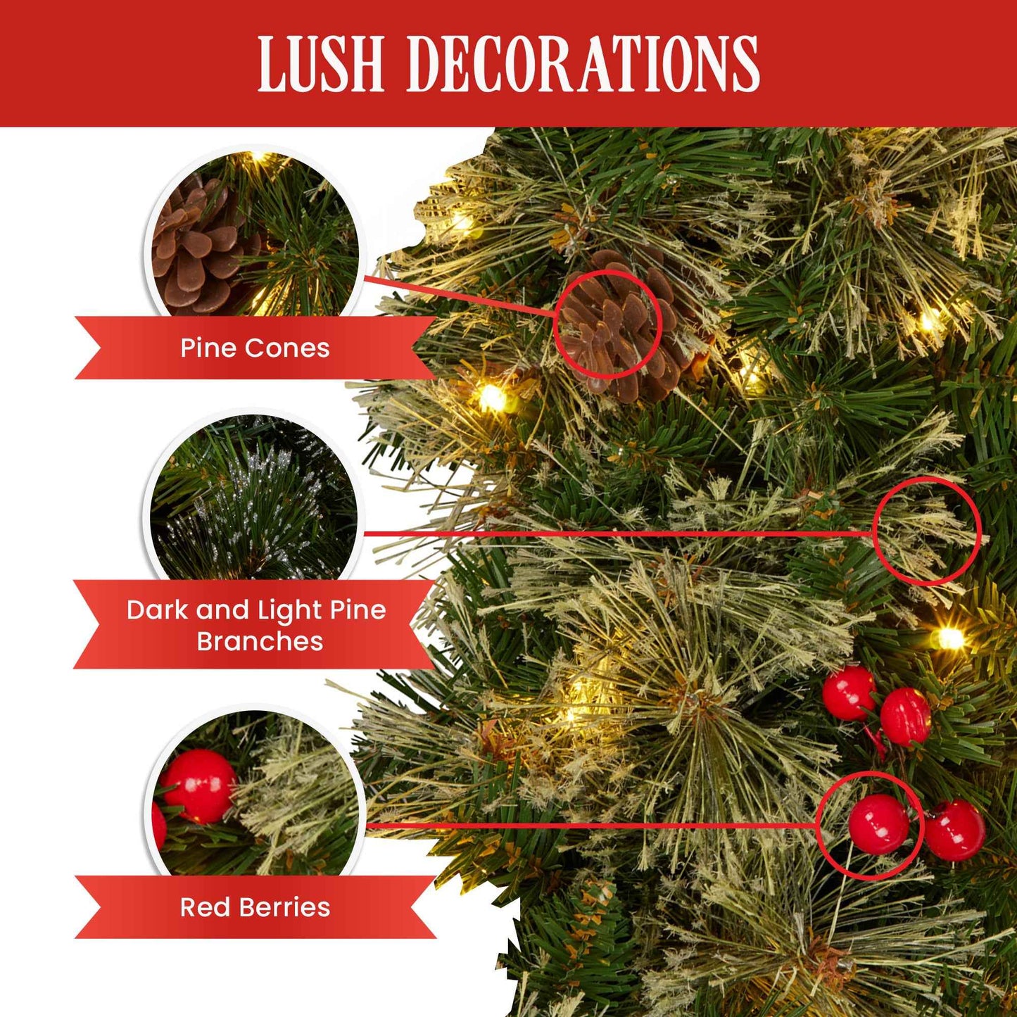 Christabelle 61cm Christmas Wreath Bristle Berry with LED Lights Front Door Decoration Ornament