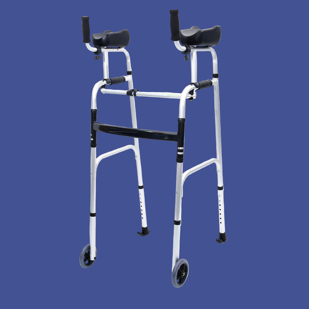 Orthonica Folding Rollator Walker Aluminium Adjustable Handles With Cane Box