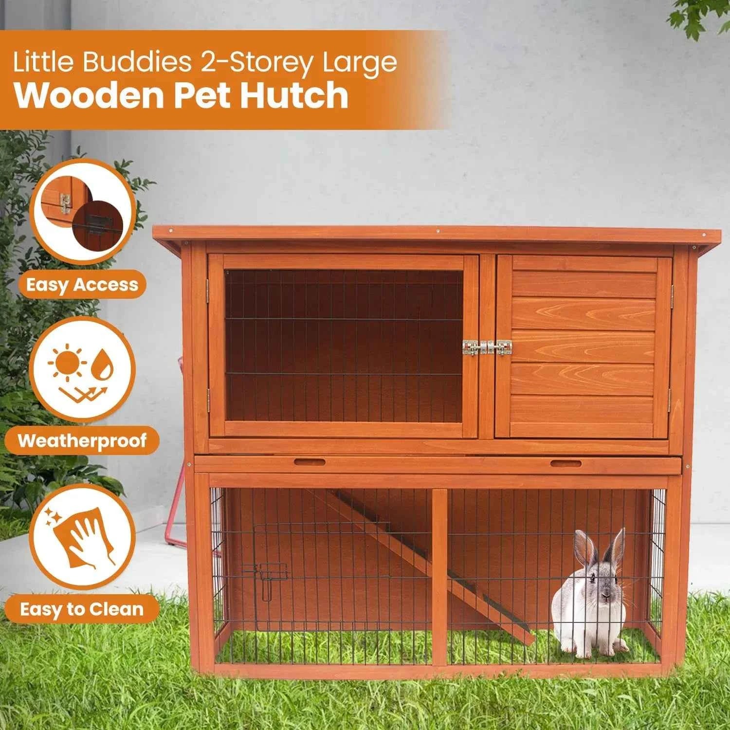 Little Buddies 2-Storey Wooden Rabbit Hutch for Pet Rabbits