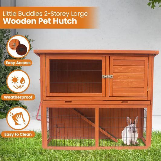 Little Buddies 2-Storey Wooden Rabbit Hutch for Pet Rabbits