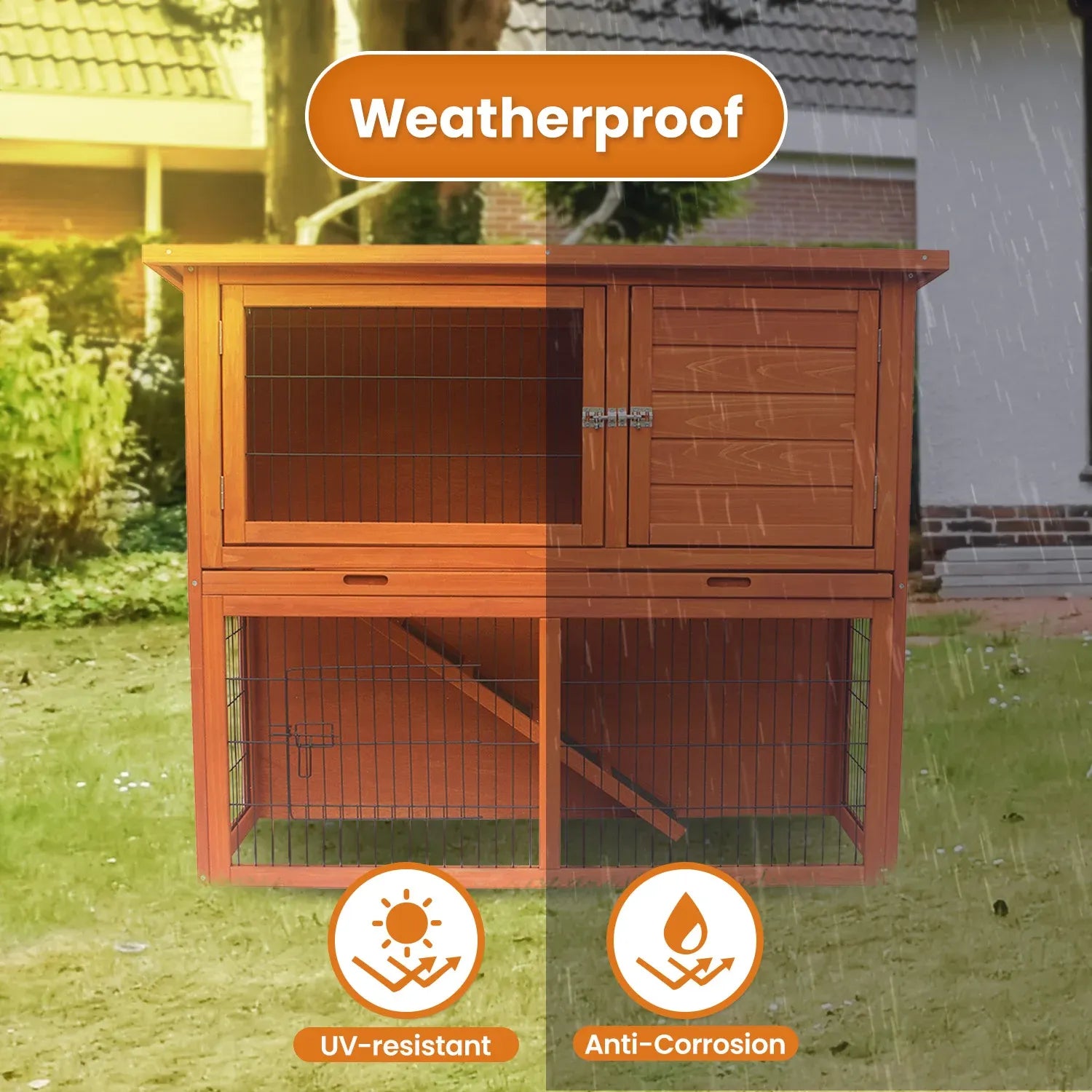 Little Buddies 2-Storey Wooden Rabbit Hutch for Pet Rabbits