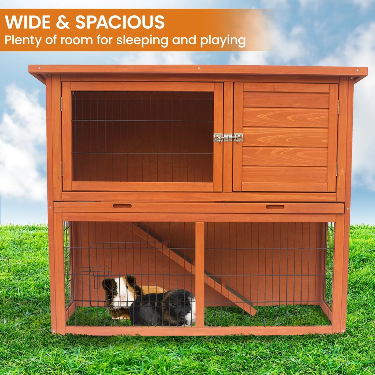 Little Buddies 2-Storey Wooden Rabbit Hutch for Pet Rabbits