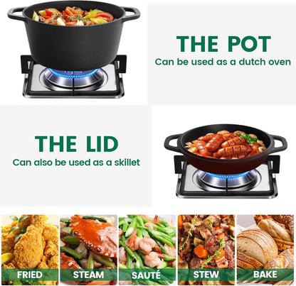 26cm Pre-Seasoned Cast Iron Dutch Oven Skillet Set - Durable 2-in-1 Cookware with Lid