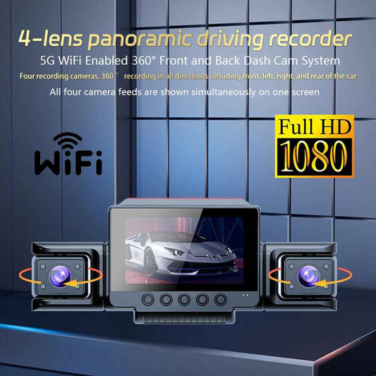 4 Channel Dashcam 1080P FHD 170° Wide Angle with G-Sensor and 64GB Card