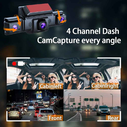4 Channel Dashcam 1080P FHD 170° Wide Angle with G-Sensor and 64GB Card