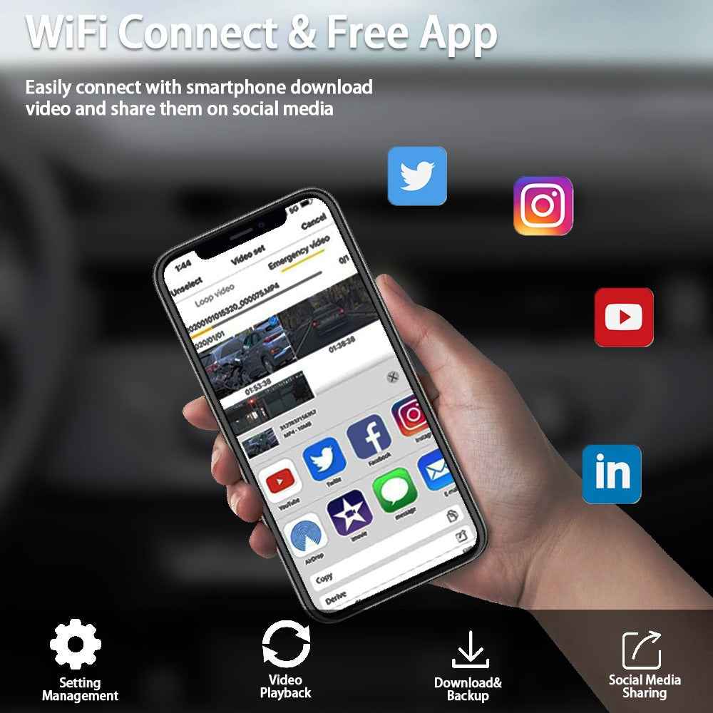4 Channel Dashcam 1080P FHD 170° Wide Angle with G-Sensor and 64GB Card