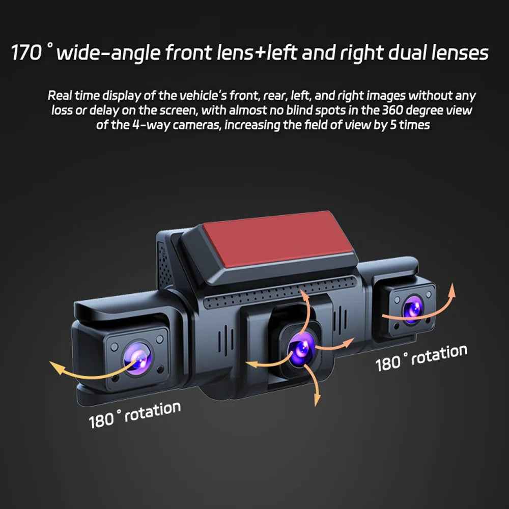 4 Channel Dashcam 1080P FHD 170° Wide Angle with G-Sensor and 64GB Card