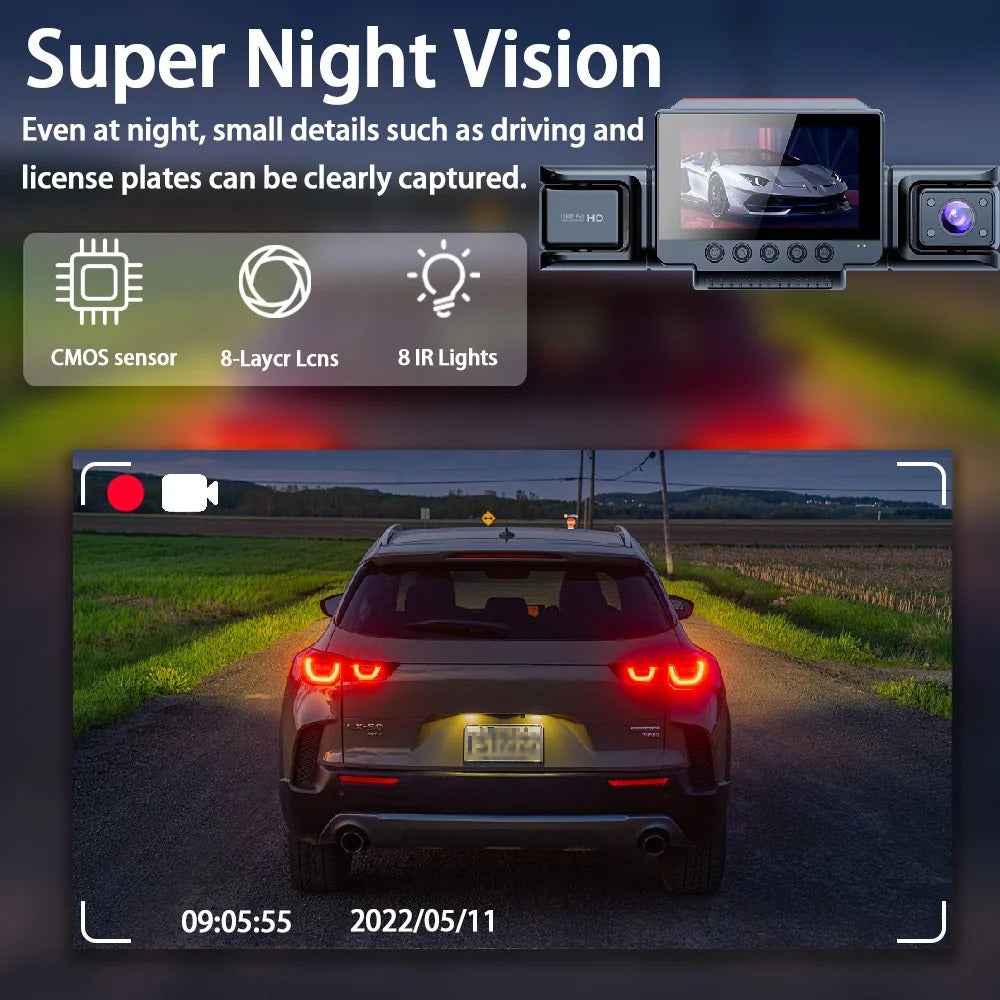 4 Channel Dashcam 1080P FHD 170° Wide Angle with G-Sensor and 64GB Card
