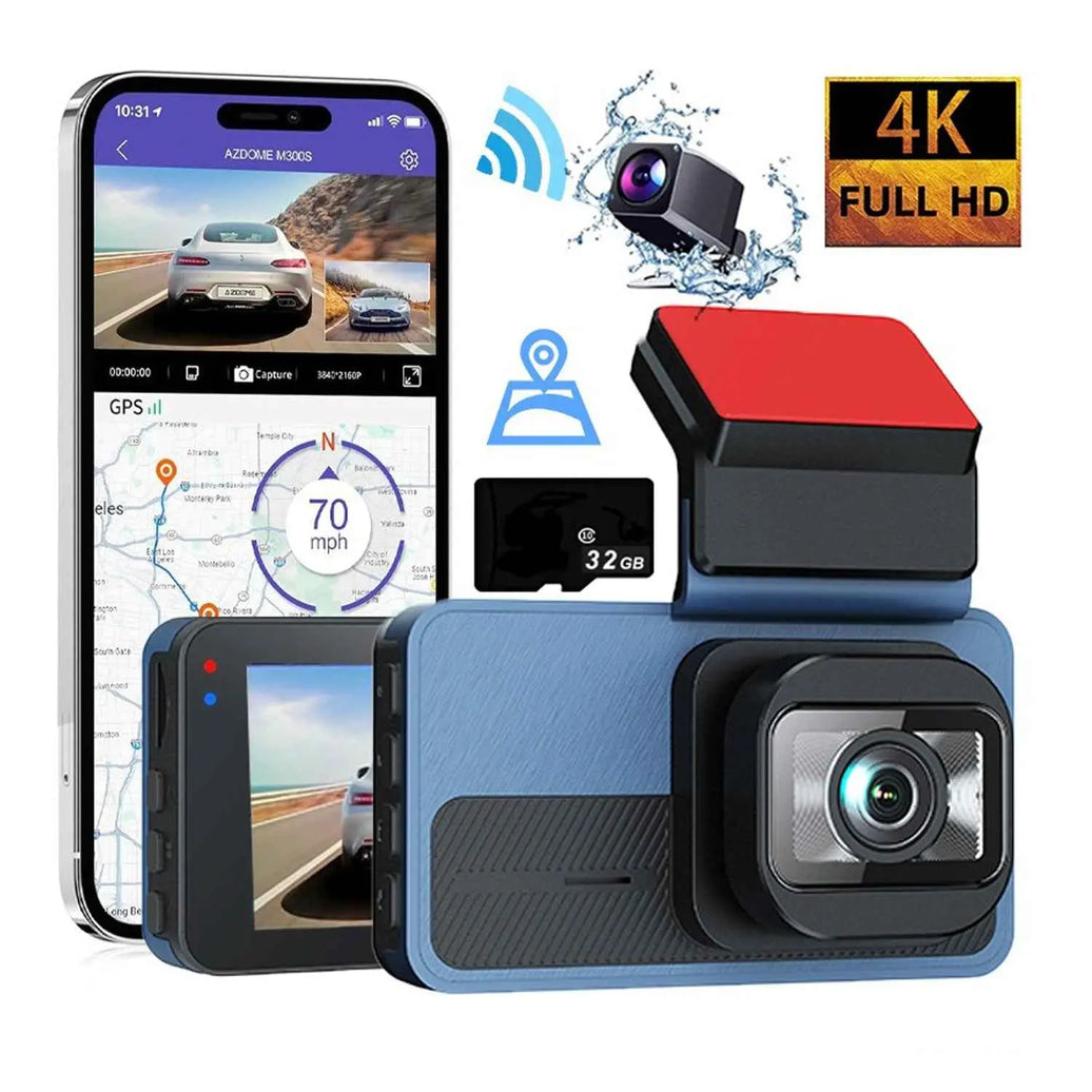 4K Dual Dash Cam with WiFi GPS ADAS | Front and Rear Car Camera Recorder + 32GB Card
