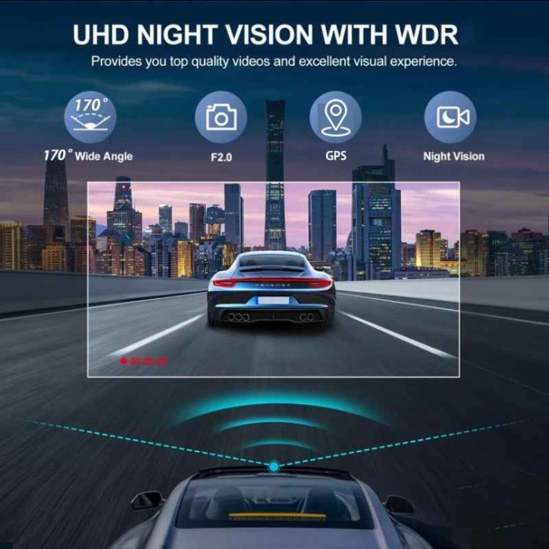 4K Dual Dash Cam with WiFi GPS ADAS | Front and Rear Car Camera Recorder + 32GB Card