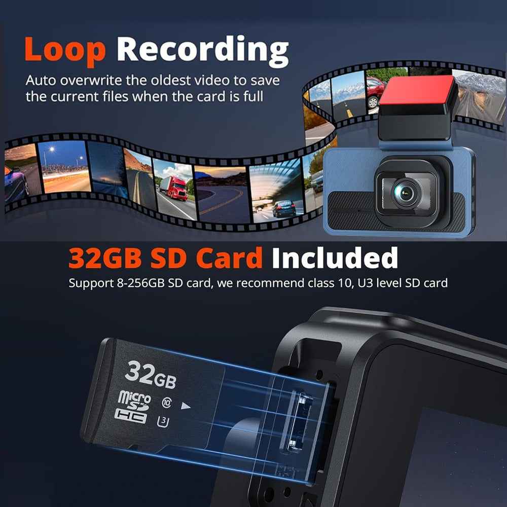 4K Dual Dash Cam with WiFi GPS ADAS | Front and Rear Car Camera Recorder + 32GB Card