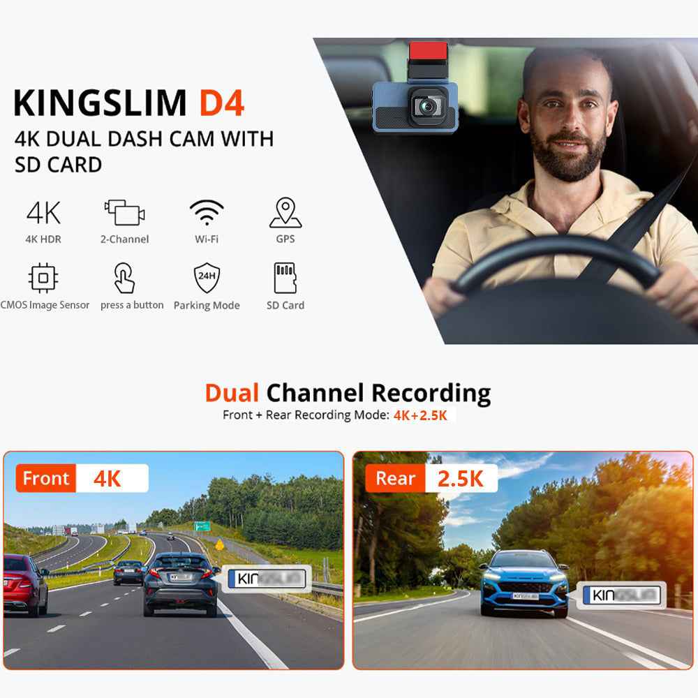 4K Dual Dash Cam with WiFi GPS ADAS | Front and Rear Car Camera Recorder + 32GB Card