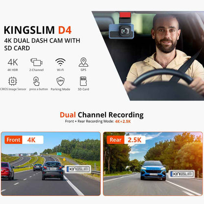4K Dual Dash Cam with WiFi GPS ADAS | Front and Rear Car Camera Recorder + 32GB Card