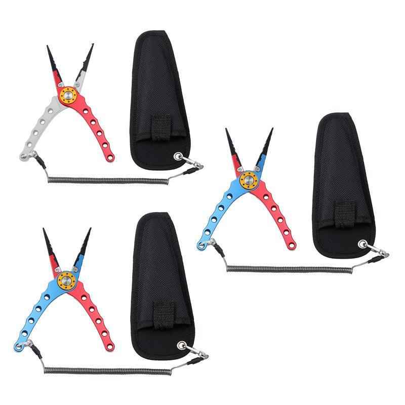 Aluminium Fishing Pliers Hook Remover Line Cutter Braid Mono Split Ring Fish Grip - Red+Silver