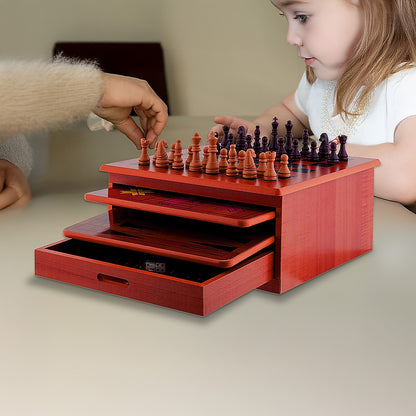 10 in 1 Wooden Chess Set - Slide Out Checkers House Unit Game