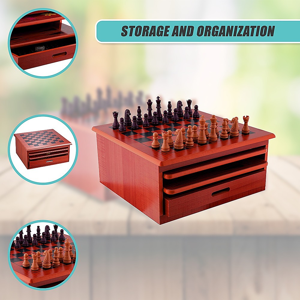 10 in 1 Wooden Chess Set - Slide Out Checkers House Unit Game