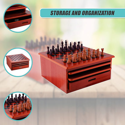 10 in 1 Wooden Chess Set - Slide Out Checkers House Unit Game