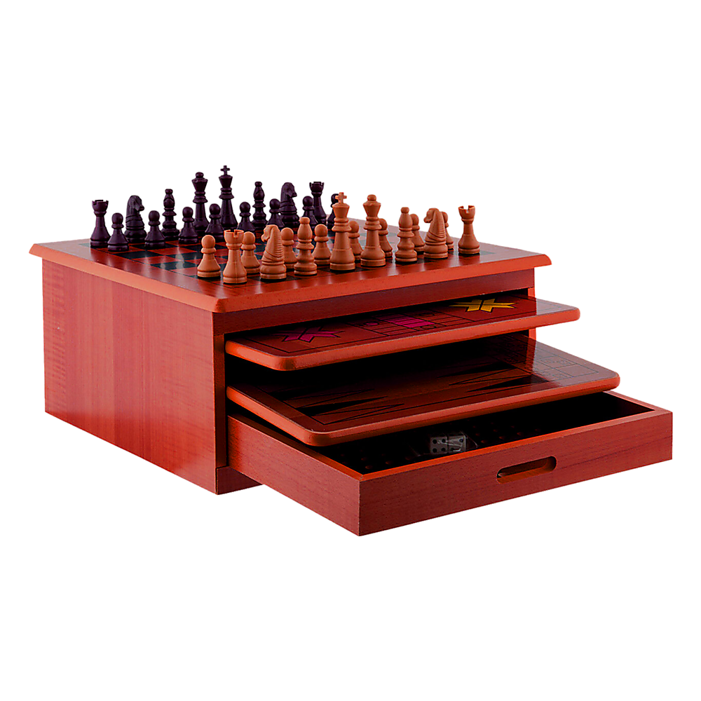 10 in 1 Wooden Chess Set - Slide Out Checkers House Unit Game
