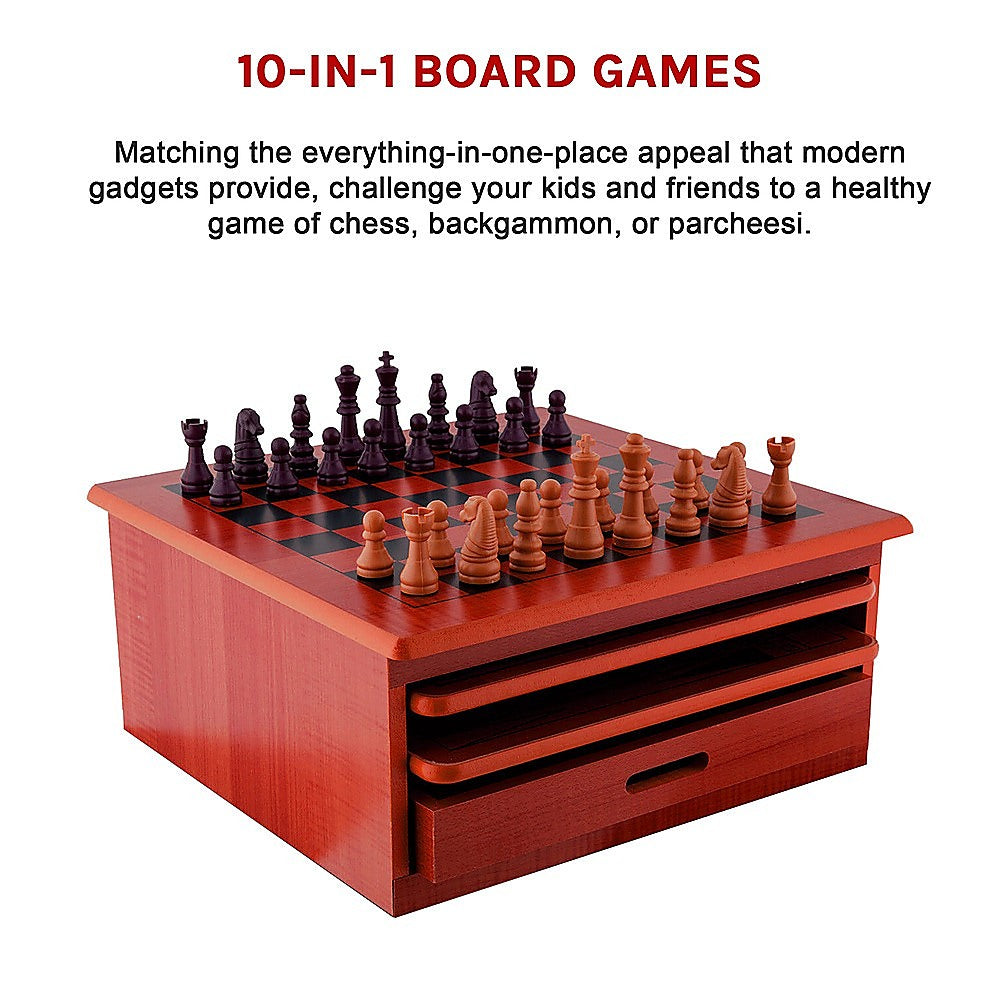 10 in 1 Wooden Chess Set - Slide Out Checkers House Unit Game