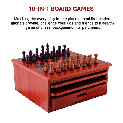 10 in 1 Wooden Chess Set - Slide Out Checkers House Unit Game