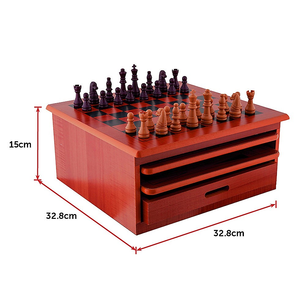 10 in 1 Wooden Chess Set - Slide Out Checkers House Unit Game