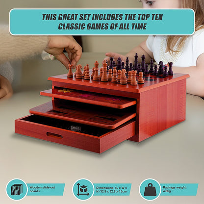 10 in 1 Wooden Chess Set - Slide Out Checkers House Unit Game