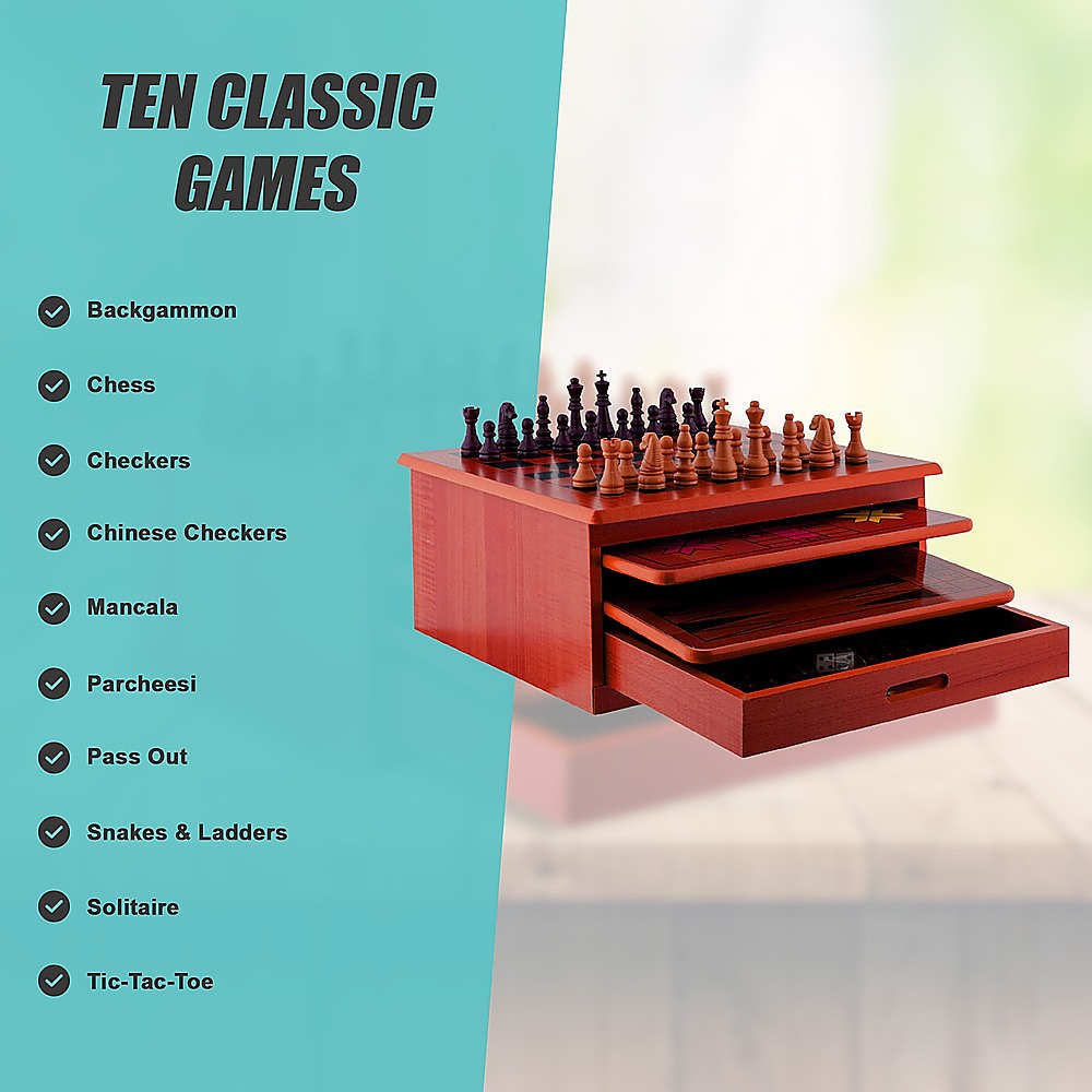 10 in 1 Wooden Chess Set - Slide Out Checkers House Unit Game