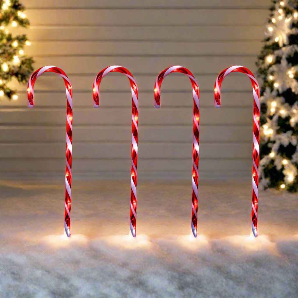 LED Timer Candy Cane Stakes Battery Operated 4pk 58cm - Donsdropshipstore.com