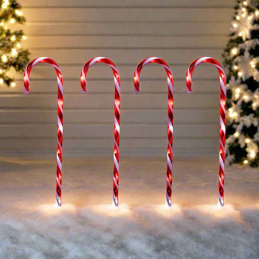 LED Timer Candy Cane Stakes Battery Operated 4pk 58cm - Donsdropshipstore.com
