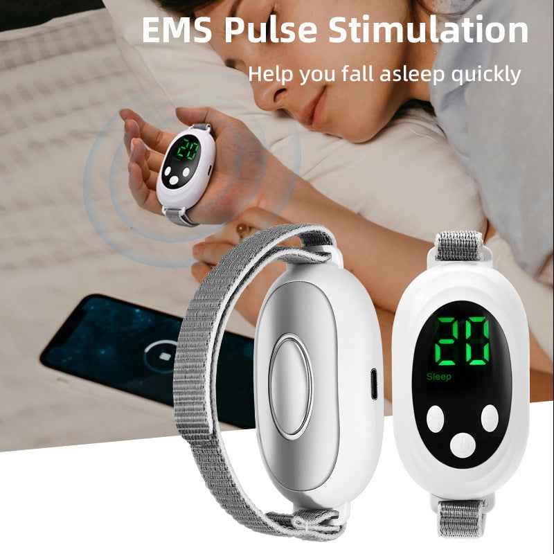 White Portable Sleep Aid Device - EMS Pulse Relaxation & Stress Relief Gadget with LED Display, Adjustable Wrist Strap - Donsdropshipstore.com