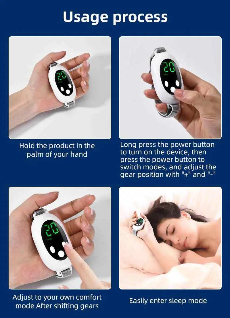 White Portable Sleep Aid Device - EMS Pulse Relaxation & Stress Relief Gadget with LED Display, Adjustable Wrist Strap